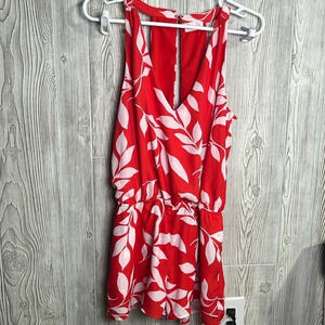 Women Pink Lily Romper Shorts Red Open Back Size Large